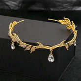 1pc Crystal Leaf Shaped Crown Adjustable Elf Headband Fairy Dressing Accessory Vintage Fairy Princess Headpiece Bridal Wedding Hair Ornaments